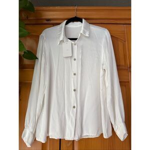 NWT Italian-Made H&H 100% Viscose White Button-Down Blouse – Size Medium